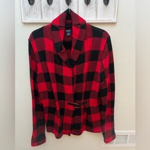 Chaps Red and Black Checked Cotton Knit Jacket, Size L